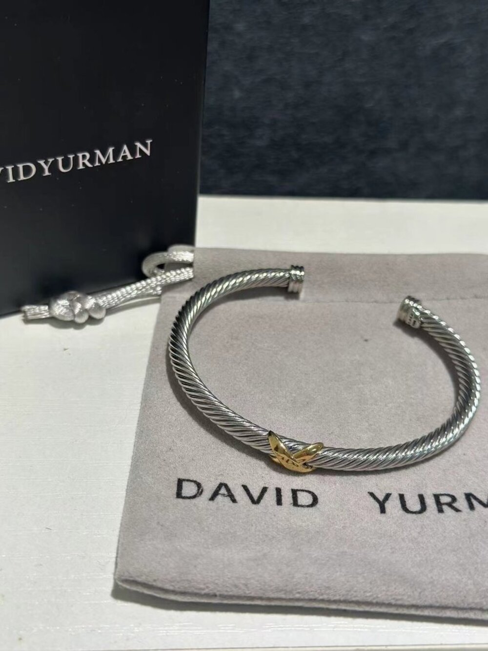 David Yurman X Station Bracelet 4mm 925 Sterling Silver 18K Gold